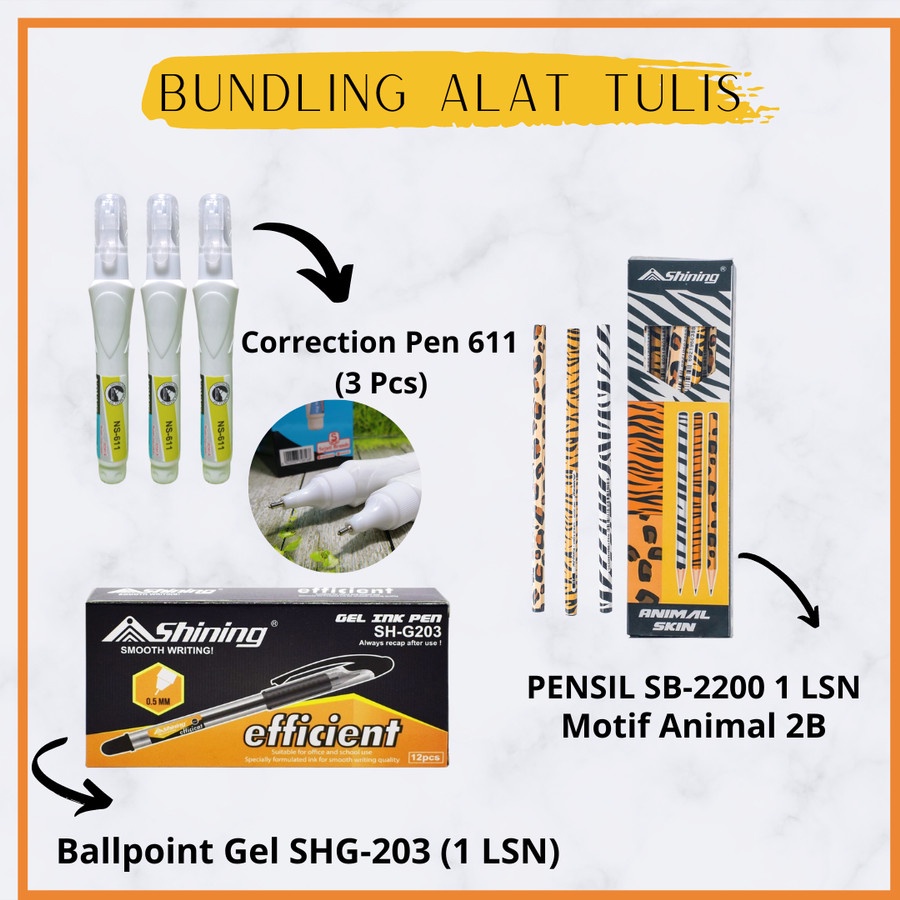 

Paket Bundling Alat Tulis (Pulpen + Pensil 2B + Tip-Ex)