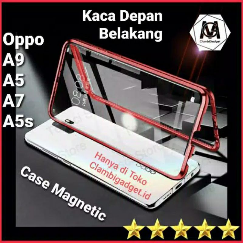 Case Oppo A9 A5 2020 A7 Magnetic Double Glass Magnetik Magnet 2in1 COD Kaca Tempered Hard Casing Cov