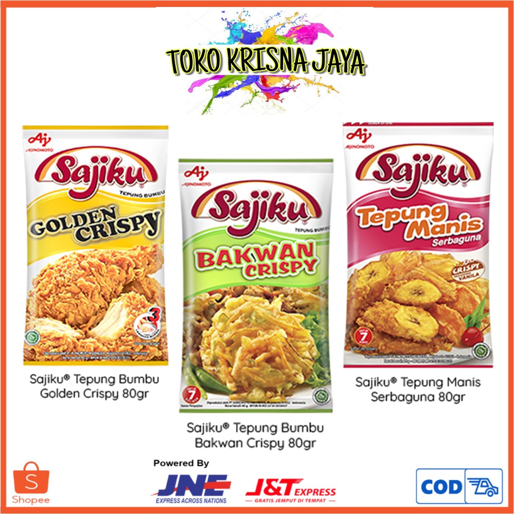 

SAJIKU TEPUNG BUMBU GOLDEN CRISPY | BAKWAN CRISPY |TEPUNG MANIS SERBAGUNA NETTO 5 PCS X 80 GR