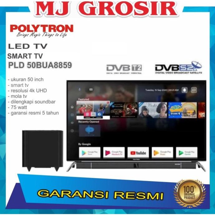 PROMO SPECIAL LED TV POLYTRON 50" 50BUA8859 50 INCH ANDROID SOUNDBAR UHD 4K