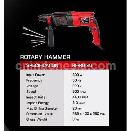 TERLARIS - Mesin bobok / mesin bor bobok Ryu Rotary Hammer RRH 26 Mesin Demolition Hammer Electric Mesin Bobok Beton Tembok SDS Plus