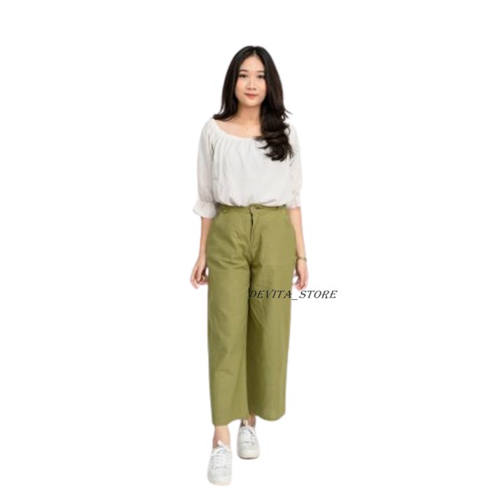 Celana Kulot Wanita Highwaist Kekinian Ala Korea Basic HW Pinggang Karet Celana Culotte Panjang Premium