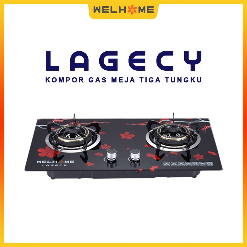 WELHOME Kompor Gas Tanam 2 Tungku Kaca Kompor Tanam Lagecy 2 Tungku