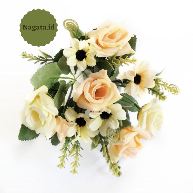 NAGATA - Aster and Roses Artificial Flower Bunga Mawar Aster Bunga Hias Dekorasi Backdrop Seserahan 
