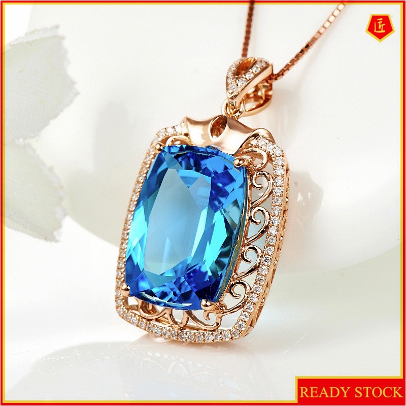 [Ready Stock]Fashion New 5 Karat Color Gemstone Pendant 18K Rose Gold Plated Necklace