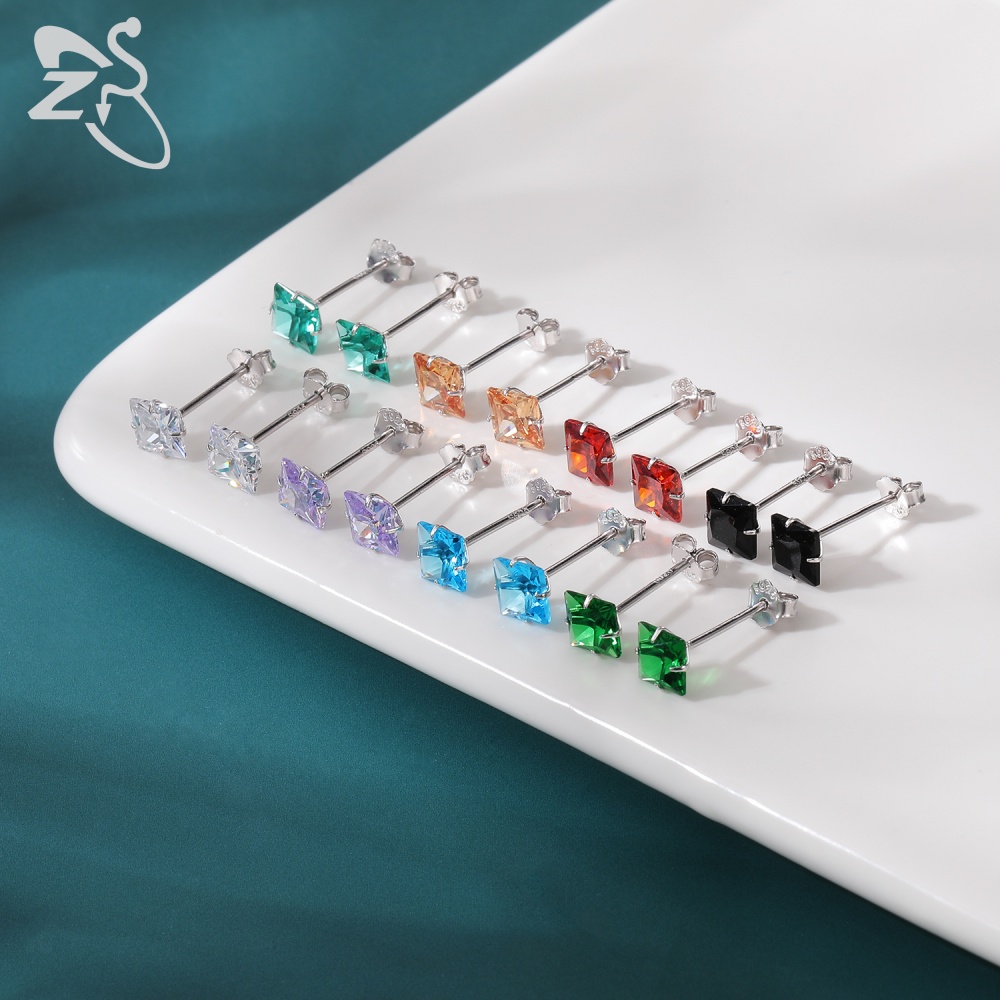 Anting Stud Kristal Helix Cartilage Bahan 925 Sterling Silver 8 Warna Biru Danau Ungu