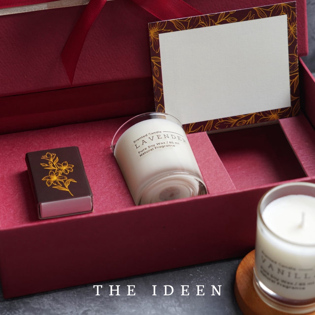 THE IDEEN - 004 HAMPERS SCENTED CANDLE LILIN DUA AROMA MIX FREE KARTU UCAPAN | GIFT SET HARD BOX PREMIUM | KADO WISUDA GRADUATION ANNIVERSARY PERNIKAHAN ULANG TAHUN CEWEK COWOK | BINGKISAN PARSEL SOUVENIR HADIAH WEDDING NATAL LEBARAN IDUL ADHA IMLEK