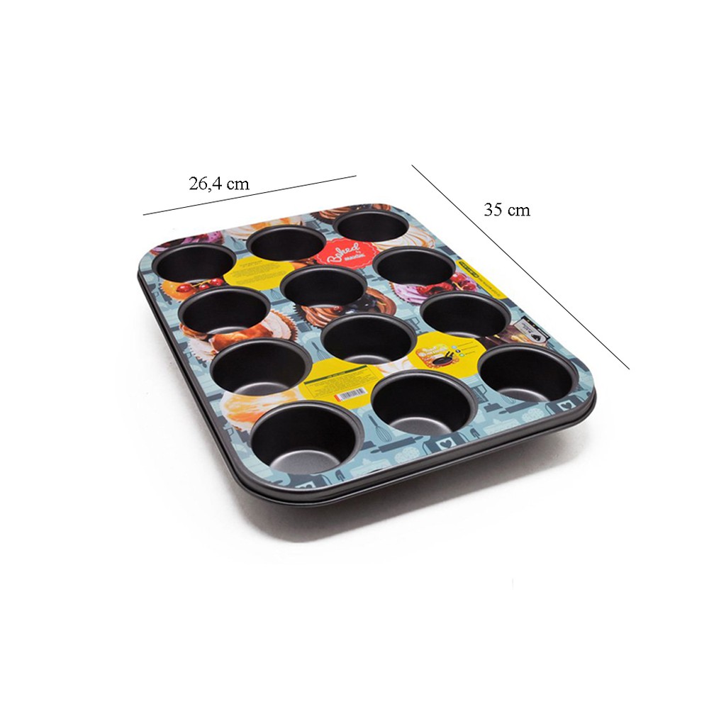 MAXIM BAKEWARE 12 CUP MUFFIN PAN 35x26.4x3.3 cm LOYANG KUE CAKE ANTI LENGKET - BW12MUP(HB)35