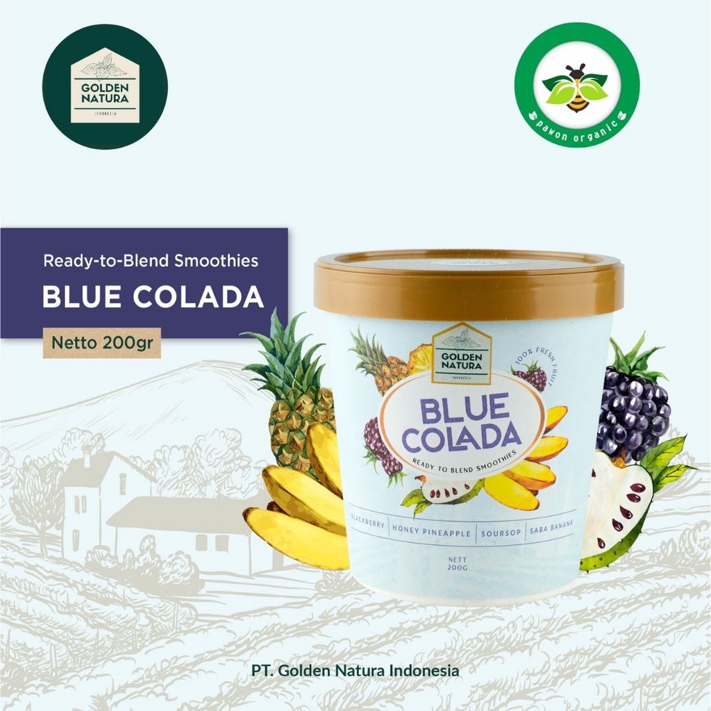 

Premium Ready-to-Blend Blue Colada Smoothies | GOLDEN NATURA Smoothies Buah Beku