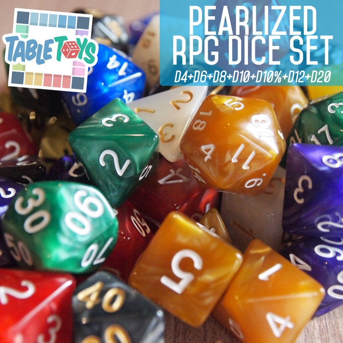 Dadu D&D - Pearlized RPG Dice Set (D4, D6, D8, D10, D10%, D12, D20) Dadu DND