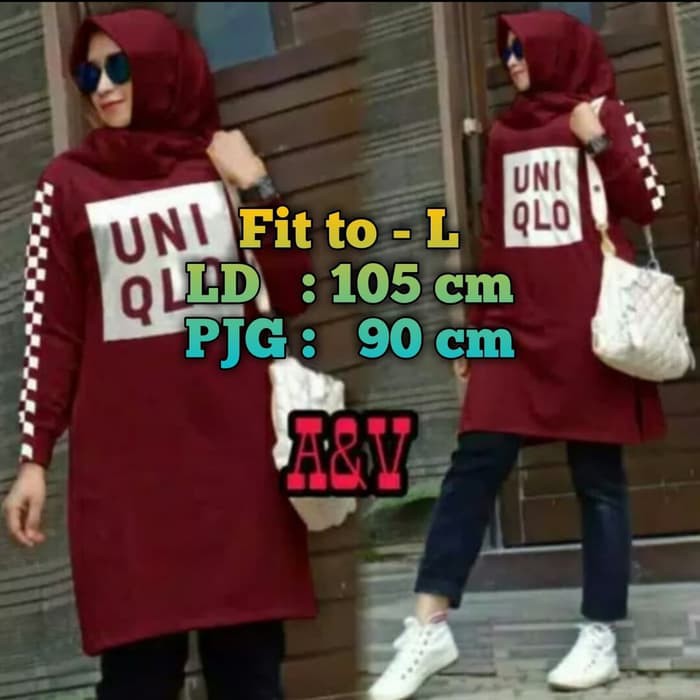 baju tunik wanita UNIQLO terbaru - Maroon | Shopee Indonesia