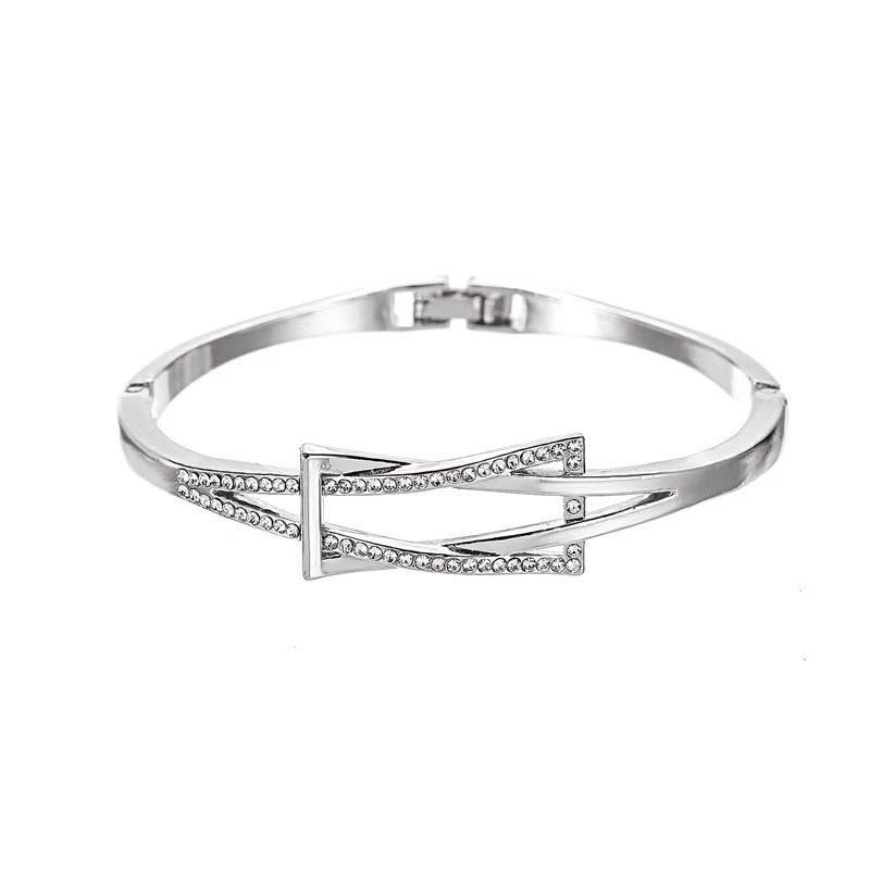 Gelang Wanita Titanium Steel Berlian Bracelet Gaya Korea / Gelang Emas Wanita Diamond Titanium-Log-51 Silver