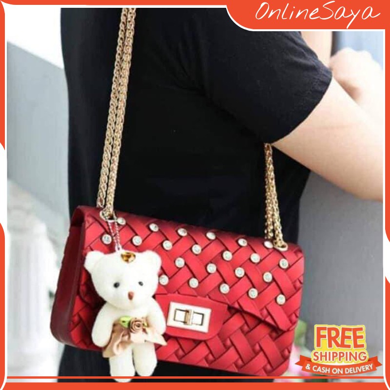 TW 192 Tas Pesta Wanita Jelly Anyaman 001-6A Diamond Tas Import Korean 22cm OS