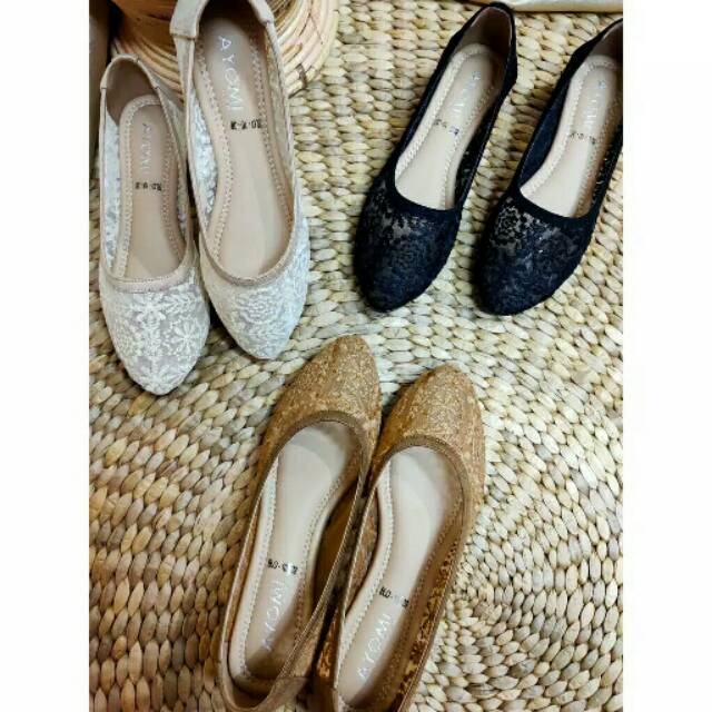 Sepatu flat shoes brokat