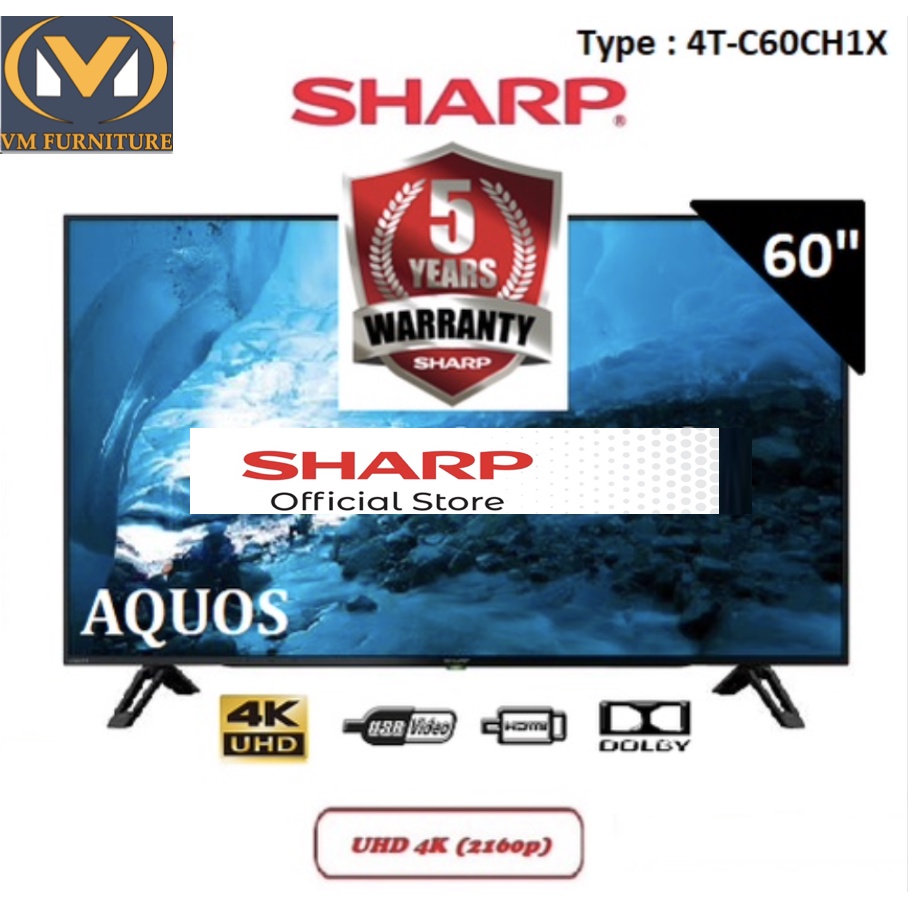 SHARP LED TV 60 Inch 4T-C60CH1X / 60CH1 4K Ultra-HDR Basic TV