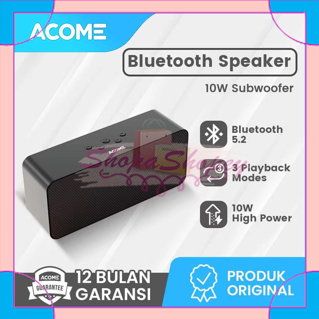 Speaker Bluetooth ACOME A16 Super Bass Bluetooth 5.2 10W High Power 3 Playback Modes Garansi Resmi 1 Thn