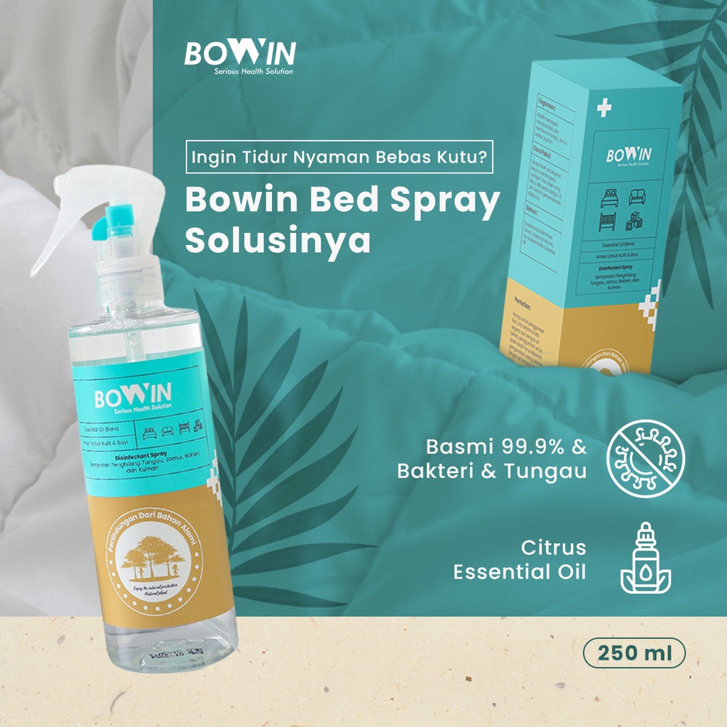 Bowin Anti Tungau Kasur &amp; Selimut - Bed &amp; Linen Spray 100% Organic  | Anti Bakteri, Kuman &amp; Virus | Essential Oil Aroma Therapy