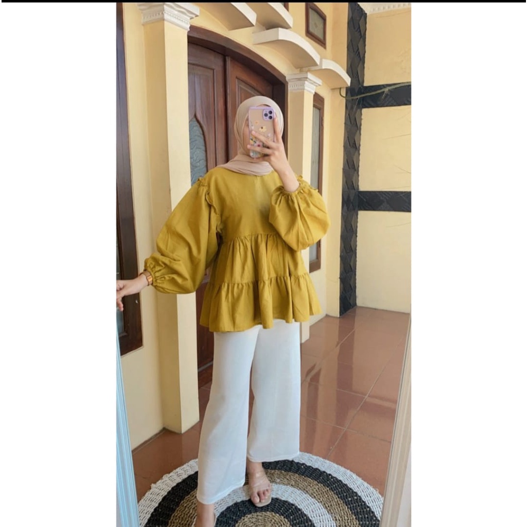 BEFAST - ZEC OOTD Wanita Blus HASHI / Annaya Blouse / Blouse Lengan Panjang Balon / Blouse Terbaru Polos / Blouse Kekinian / Blouse Bisa Di Pakai Wanita Hijab