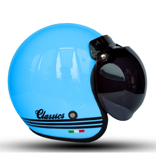 Helm Bogo Retro Classic Garis Tiga Kaca Datar Cembung Hitam bening Untuk Pria Dan Wanita Dewasa SNI bisa Cod Free Packing DUS