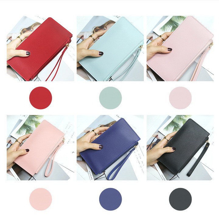 (6 WARNA) Dompet Wristlet Tali 3 Compartment Clutch Kosmetik Tipis Polos Lomenia Korea LOD036