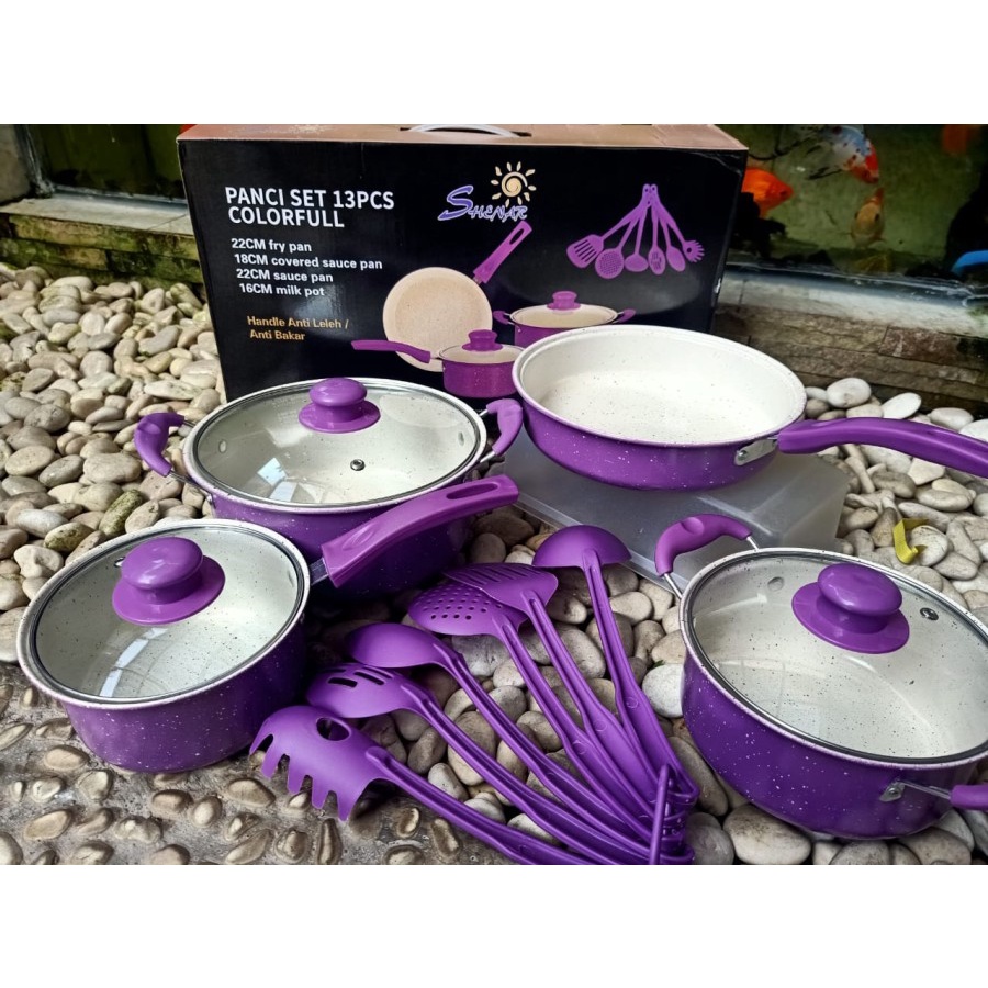 SHENAR PANCI SET 13 PC COLOURFULL / PAKET COOKWARE SET 13 PC HANDLE ANTI BAKAR/ ANTI BAKAR