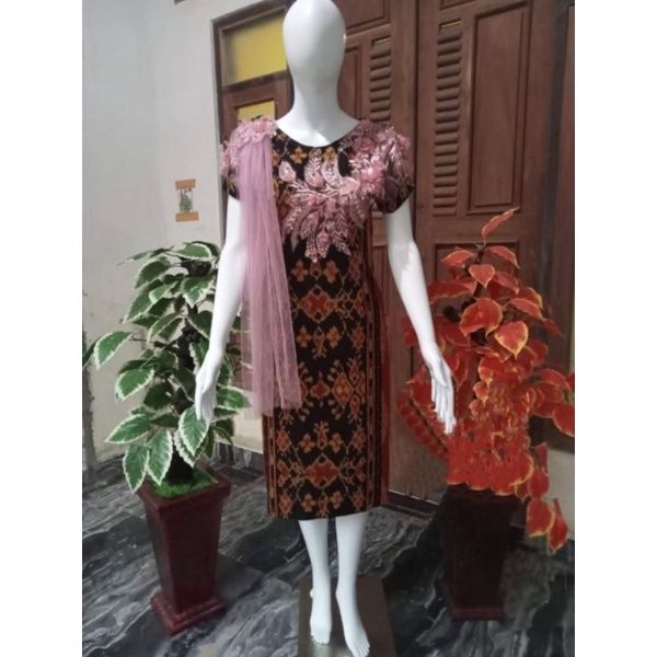 DRESS BROKAT TENUN FASHION TROSO JEPARA, DRESS CASUAL BROKAT TENUN ETNIK JEPARA, DRESS TENUN KOMBINA