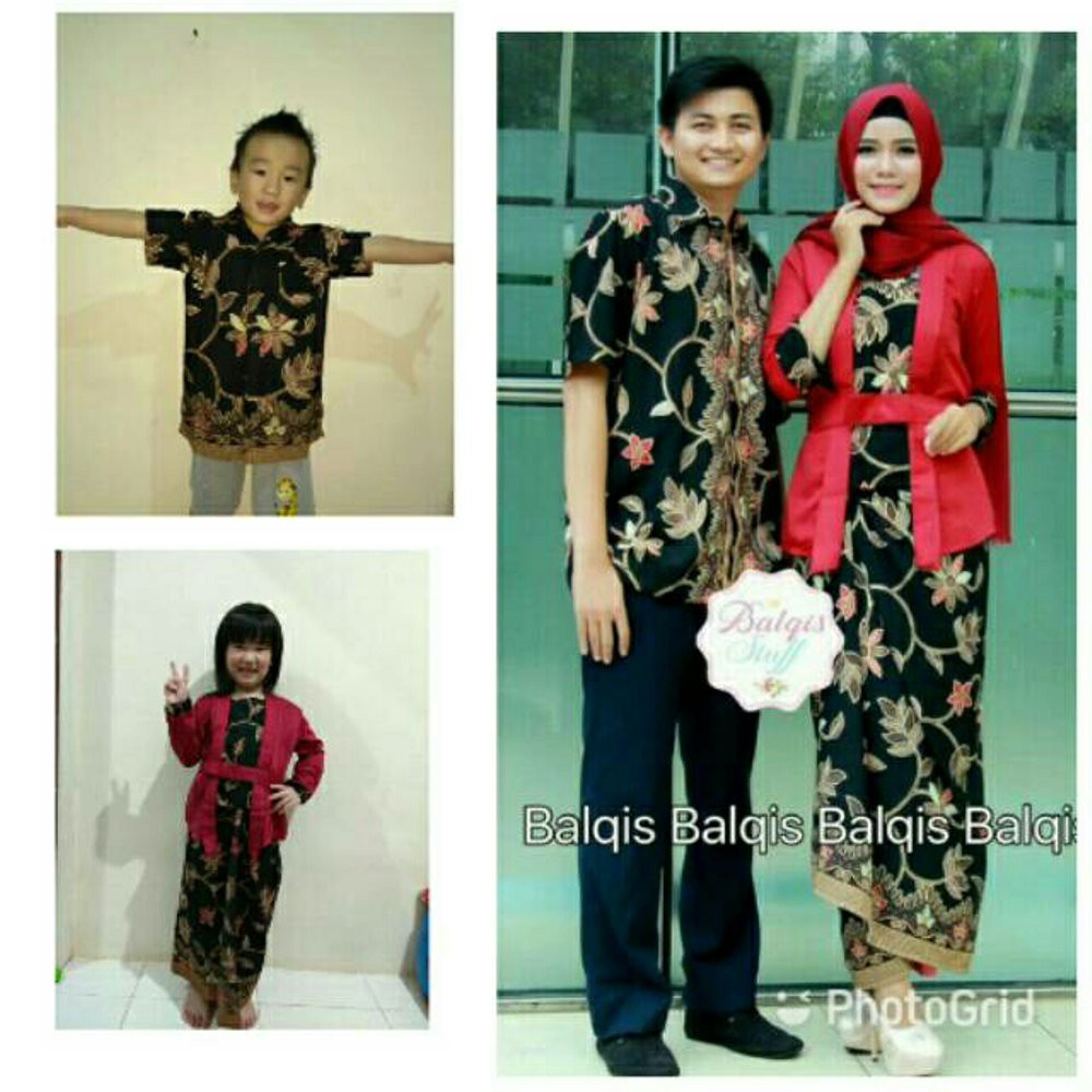 family set keluarga anak cewek cowok kebaya kutubaru yessie blouse kombi rok lilit dan kemeja batik