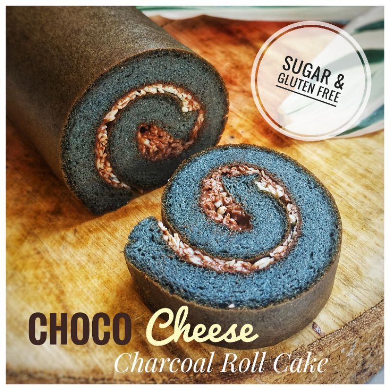 

FLOURLESS KETO DEBM CHOCO CHEESE CHARCOAL ROLL CAKE BOLU GULUNG