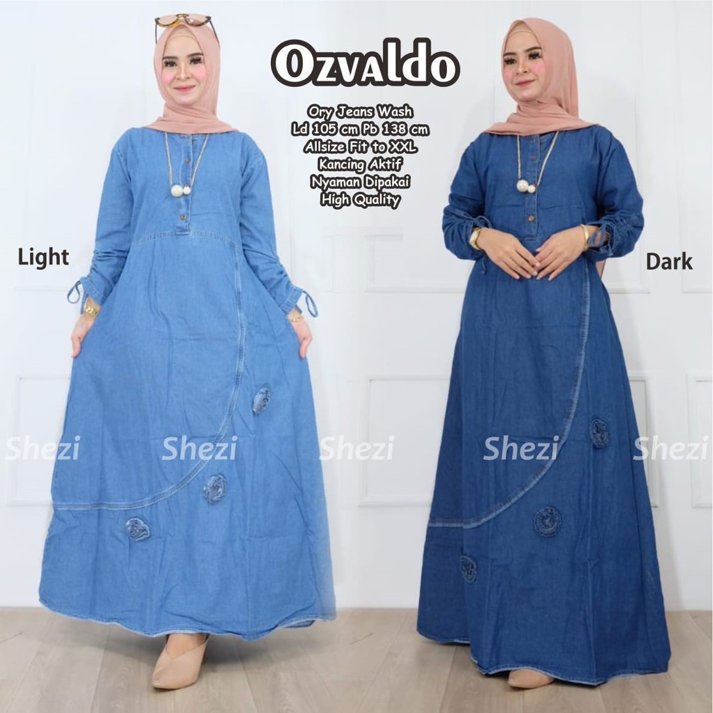 GAMIS MAWAR OZVALDO MAXI DRESS ORIGINAL JEANS KEKINIAN GBM