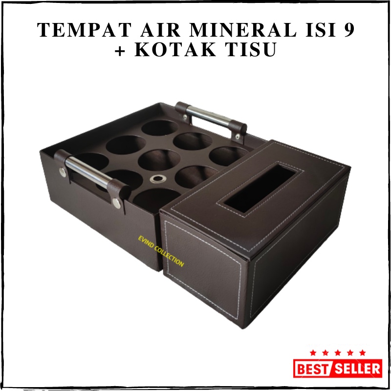 Tempat Aqua Gelas Isi 9 Cup + Kotak Tisu Kulit Sintetis Keranjang Air Mineral Tempat Tissue