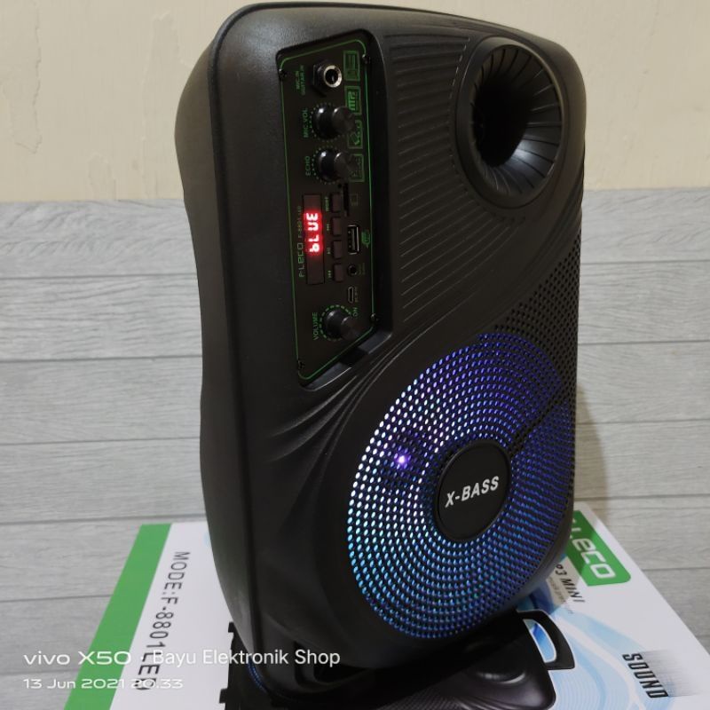 Speaker Bluetooth Karaoke Fleco F-8801 LED 8,5 Inch Gratis Microphone Super Bass Salon Bluetooth SPEAKER KARAOKE WIRELESS