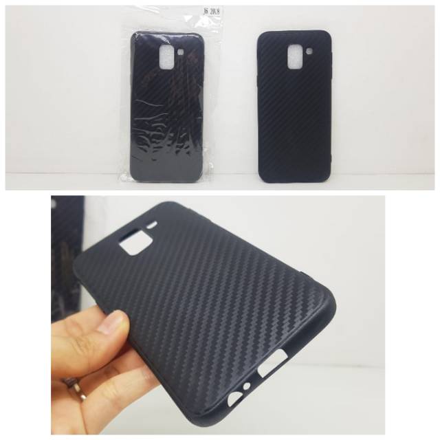 Soft Case Samsung J6 5.6&quot; TPU Slim Black Samsung J6 2018 Fiber Carbon Casing Samsung Galaxy J6 J600