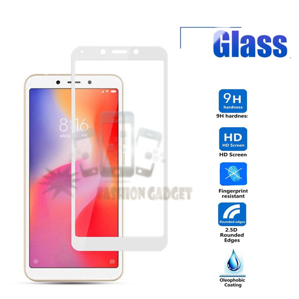 Tempered Glass Xiaomi Redmi 6A Full Colour Bagian Depan Anti Gores Kaca Screen Guard Pelindung Layar