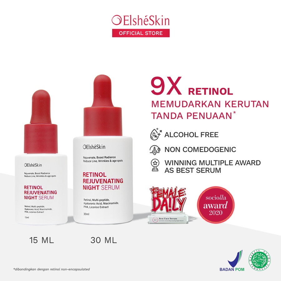 BPOM ELSHESKIN RETINOL REJUVENATING NIGHT SERUM 15ML ATAU 30ML / ELSHE SKIN / SYE