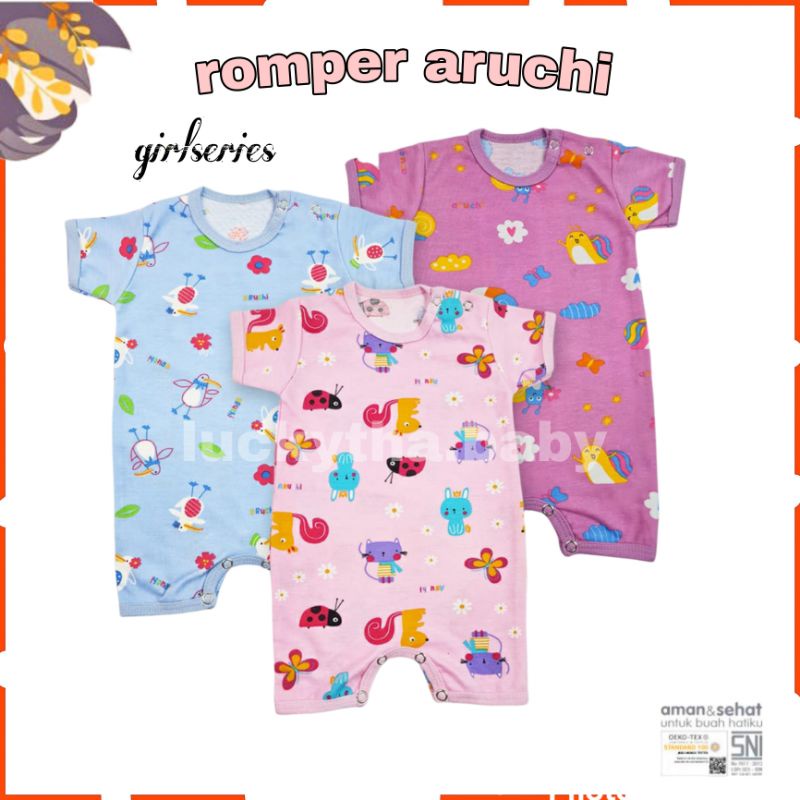 3pcs- aruchi ROMPER bayi 0-12 bulan motif bamboo,baloon series,Hunter ,bunny series terbaru/ baju Jumper segi empat / baju kodok aruchi/ baju terusan pendek romper aruchi