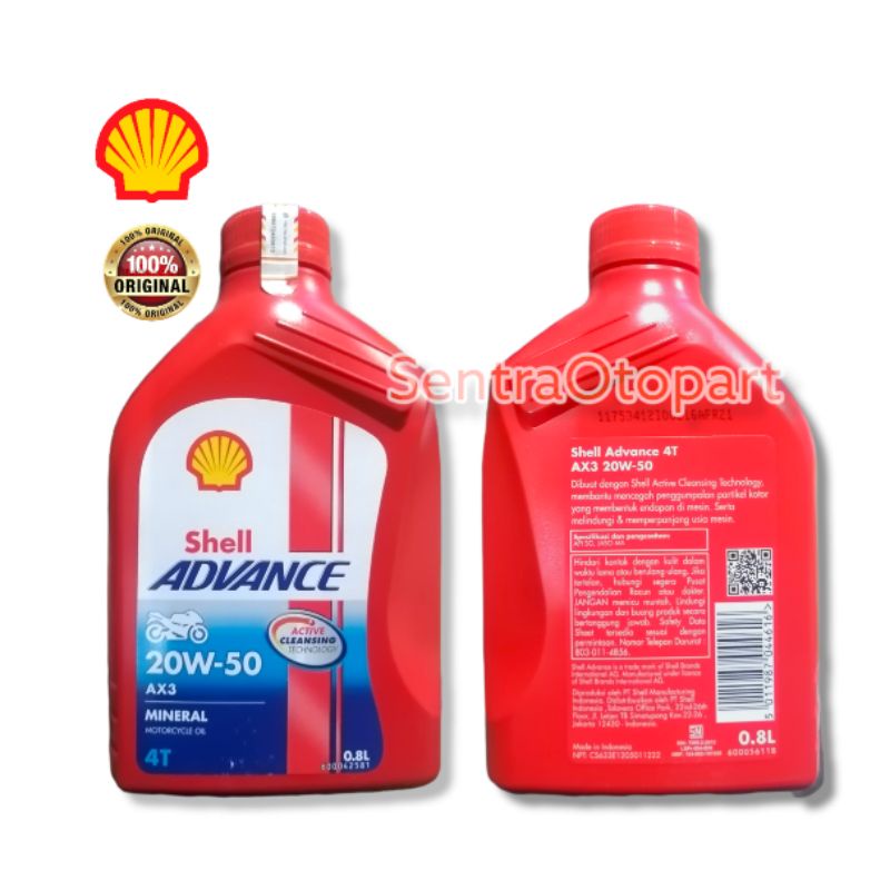 Oli motor shell advance ax3 20w 50 4t 800 ml