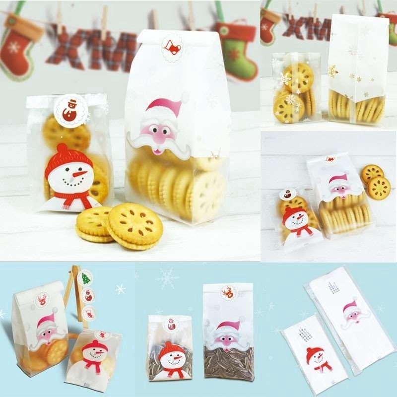 50pcs Christmas Biscuit Packaging Bags Cute Snowman Cookies Snack Gift Bag Baking Bags