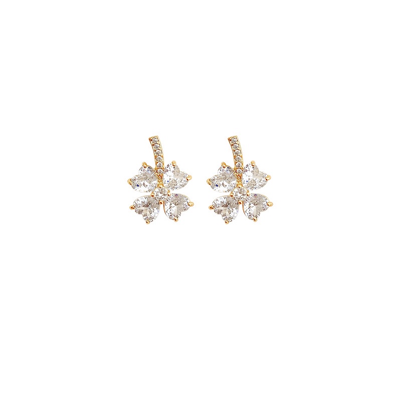 Anting Stud 925 Silver Needle Zircon Bentuk Bunga Untuk Wanita