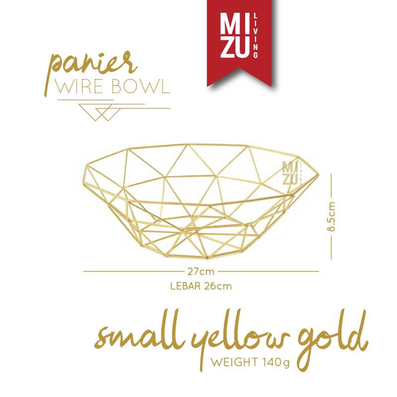 PANIER Wire Bowl Fruit Container Gold Baskom Buah Serbaguna Keranjang Dekorasi Kawat Bakul Jala Emas-S YELLOW GOLD