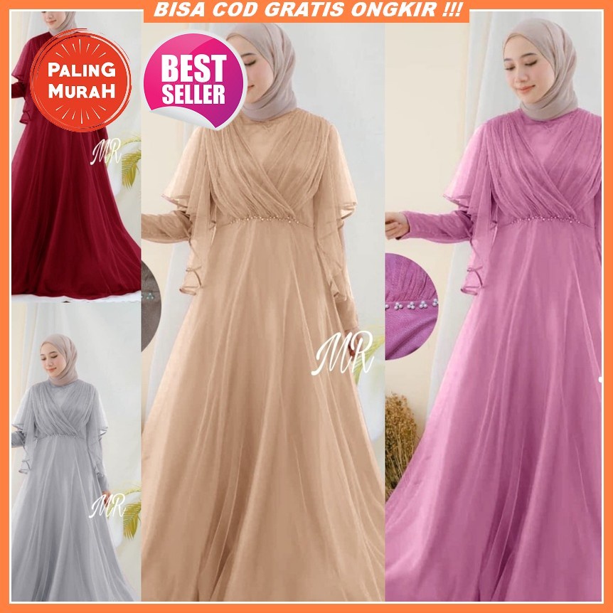 Ready Jumbo Xxl Dress Muslim 2021 Gamis Tiara Maxy Syar'I Terbaru 2022 Bahan Velvet Mix Brukat Aksen