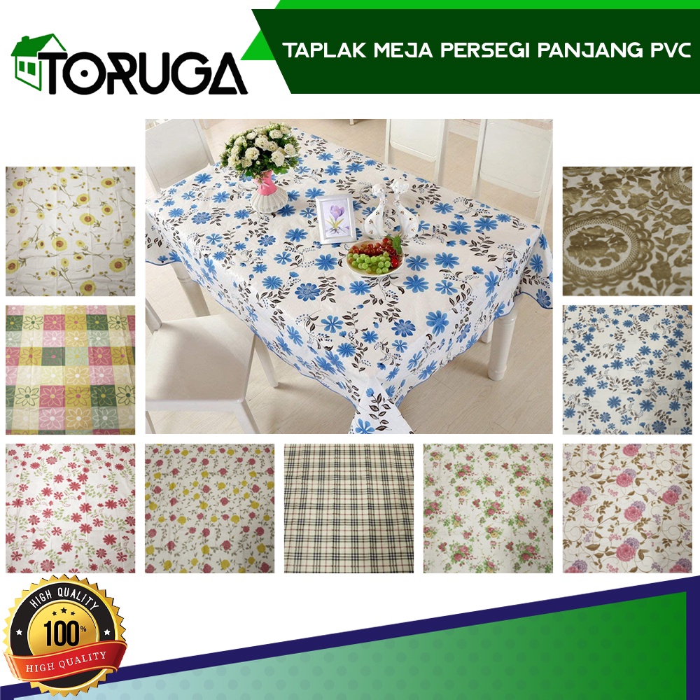 TAPLAK ALAS MEJA MAKAN TAMU PERSEGI ANTI AIR BAHAN PVC BUNGA 137 x 183cm