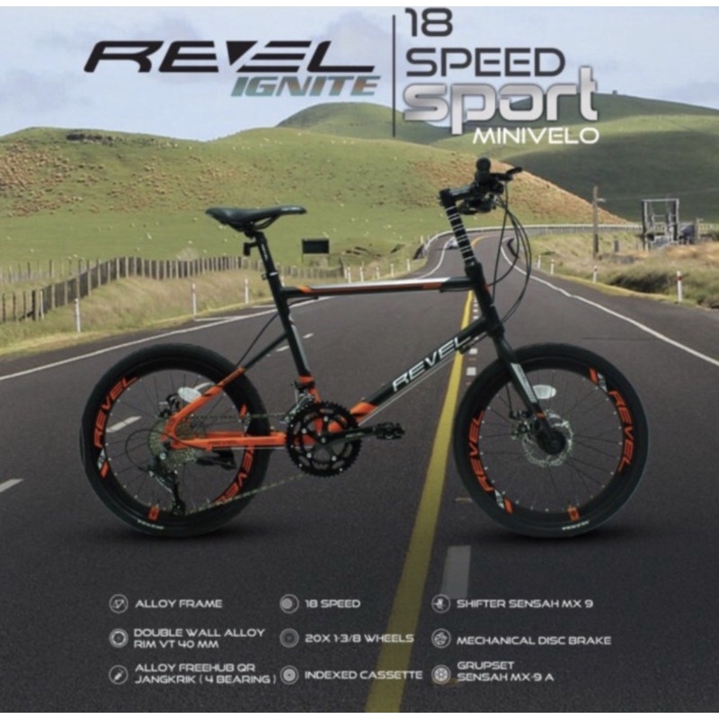 Sepeda Minivelo Revel Ignite 20 inch 16 / 18 inch SNI mixed MTB BMX Folding bike sepeda lipat kredit-Black Orange