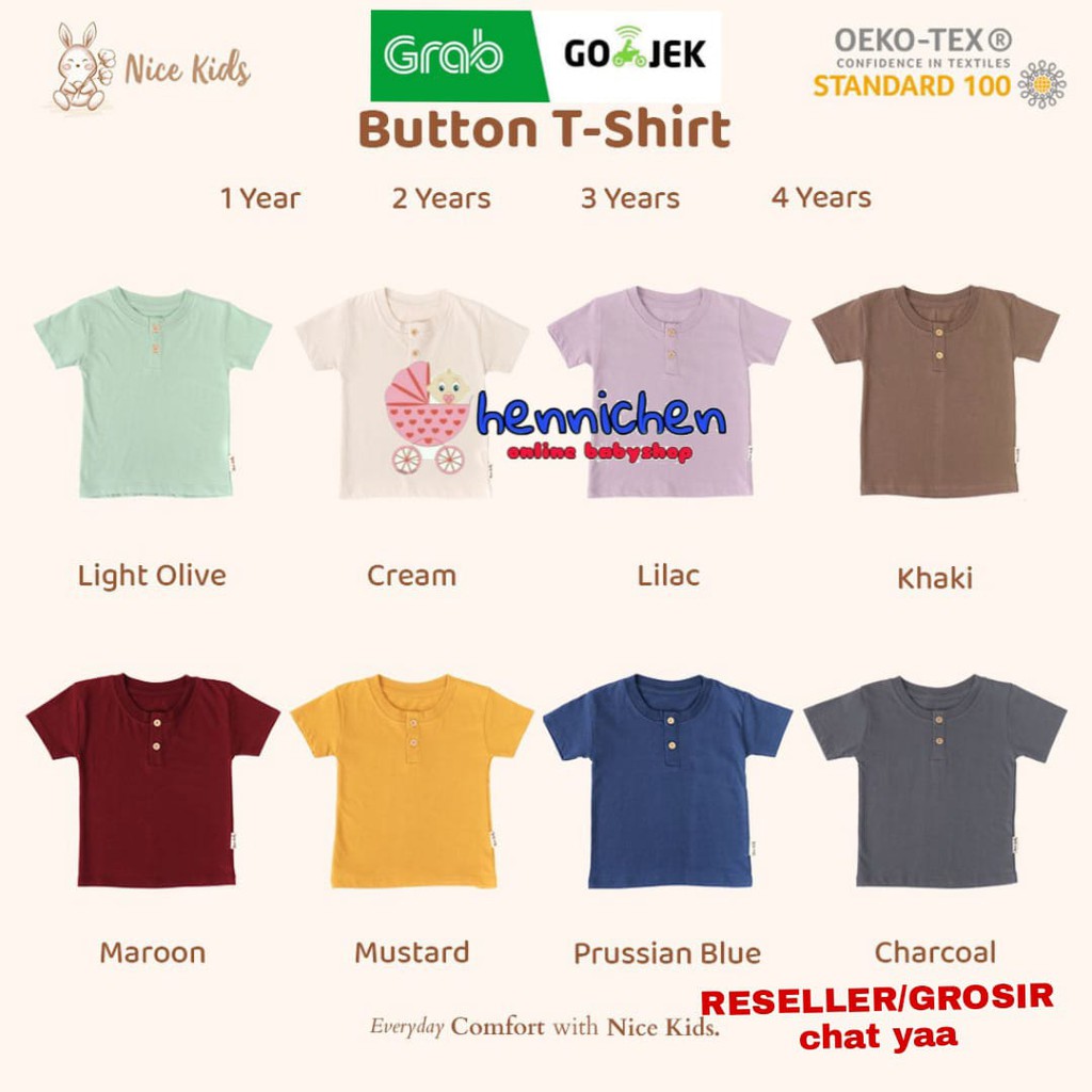 NICE KIDS NICEKIDS Button T-Shirt Unisex Nice Kids (1-4 Tahun) KAOS ANAK TSHIRT ANAK