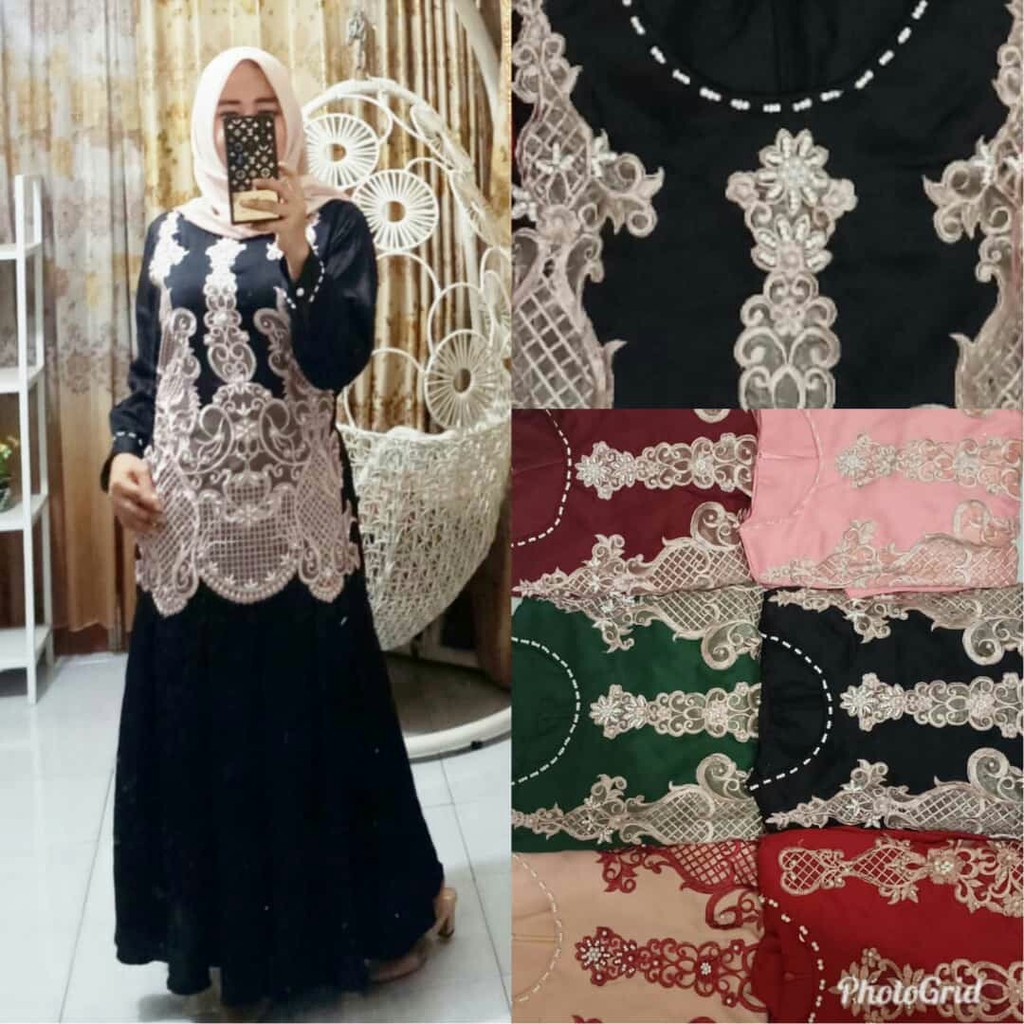 GAMIS PESTA KOMBINASI RENDA TEMPEL