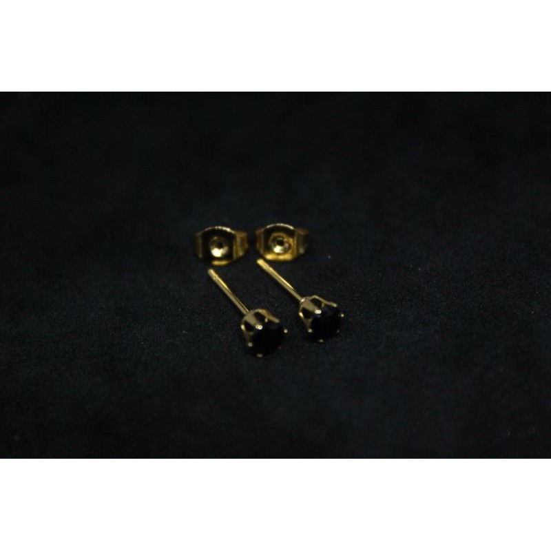 Anting Tusuk Permata Hitam Zircon Import Wanita