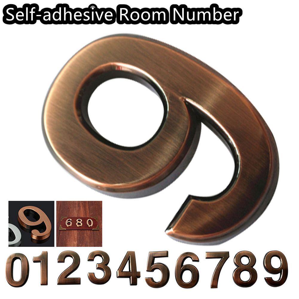 Solighter 1pc Nomor Kamar Waterproof Bronze ABS Plastik Tanda Alamat Perekat Diri