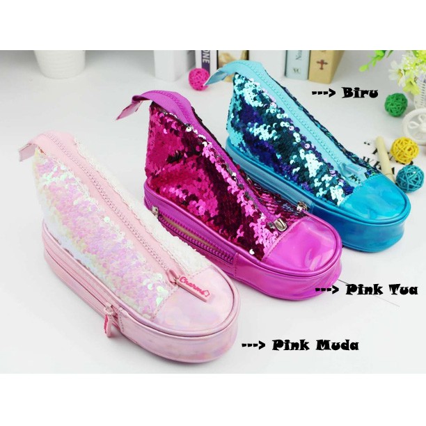 

Tempat Pencil Case Sequin Manik Model Sepatu Import