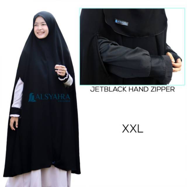 Long Khimar Syar'i Handzipper Alsyahra non pet size jumbo/panjang.