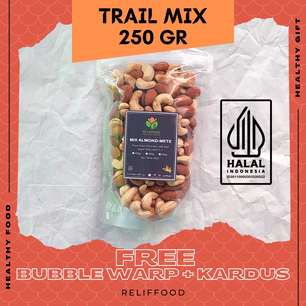 

TRAIL MIX KACANG ALMOND DAN METE MEDE PANGGANG 250 GRAM MIXED NUTS