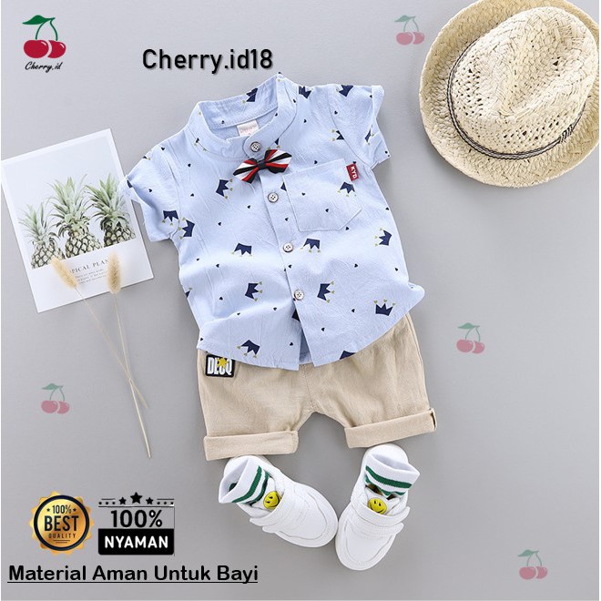 (6bln-3Thn) COD Setelan Kemeja Anak Import / Pakaian Kemeja Anak / Setelan Kemeja Anak Laki Laki - Motif Mahkota KB01